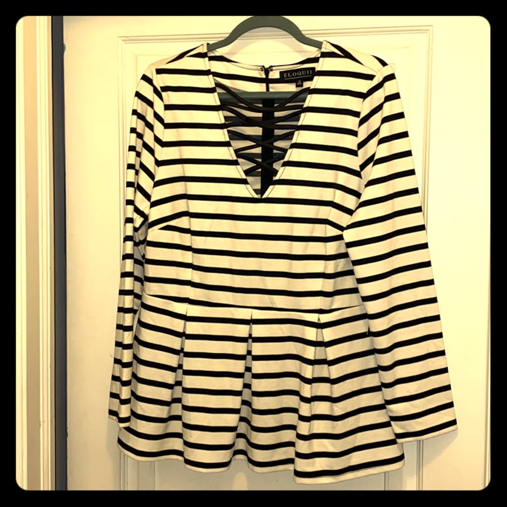 Eloquii black white striped corset deep v-neck top